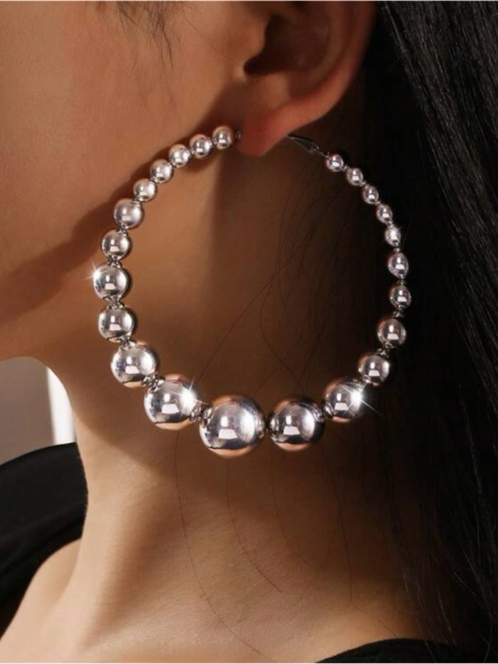Classic Silver Beaded Hoop Earrings